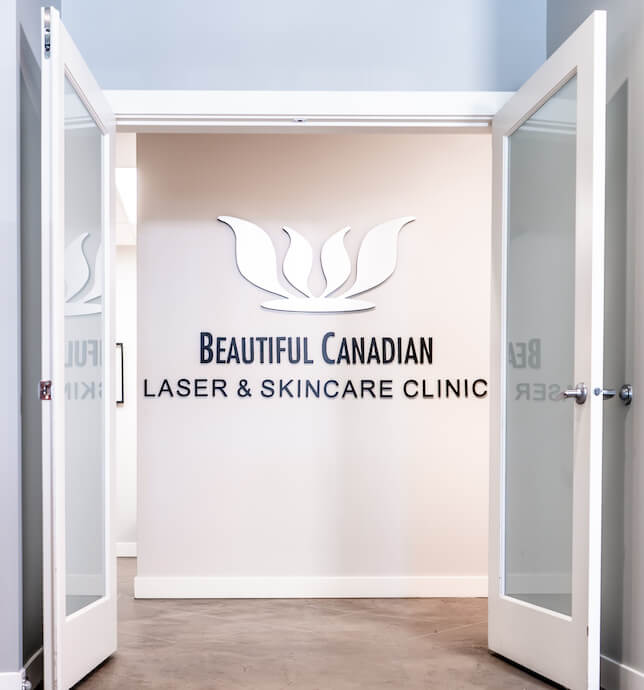 bc laser skincare clinic logo on wall in surrey