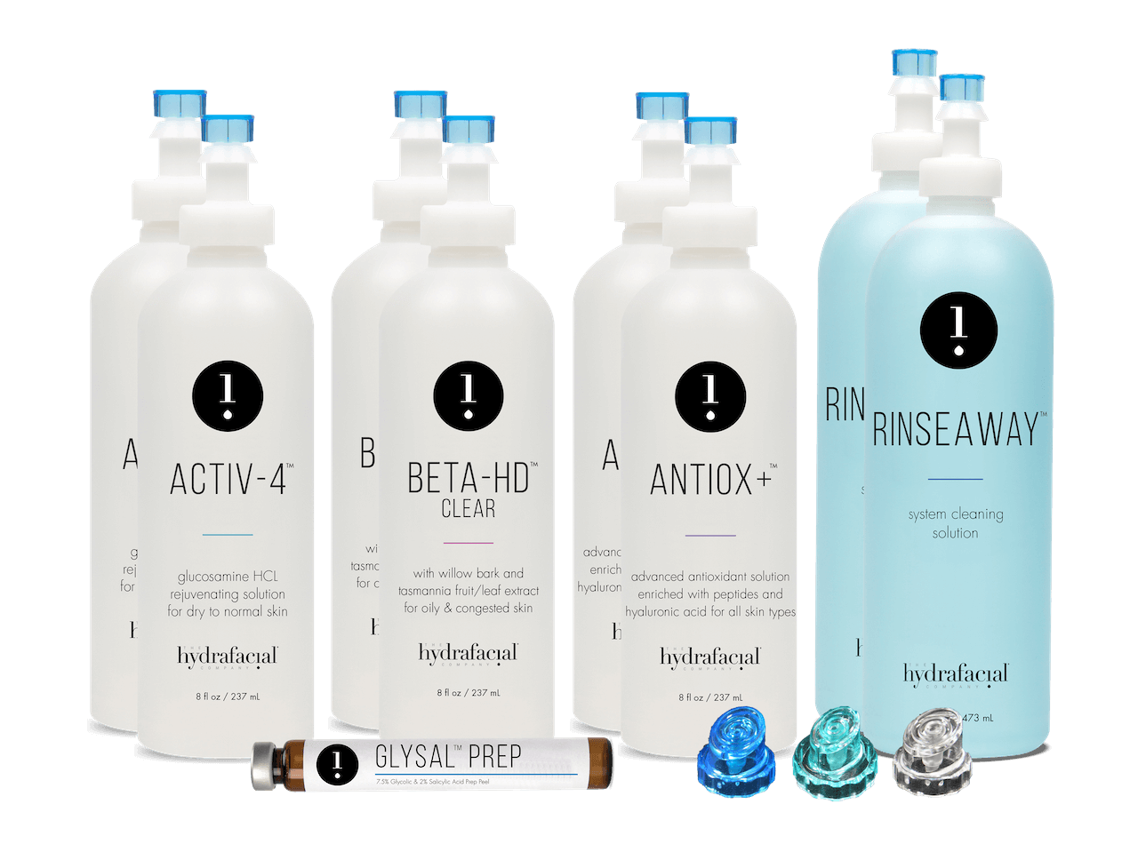 HydraFacial bottle solutions for professional hydradermabrasion facial procedures