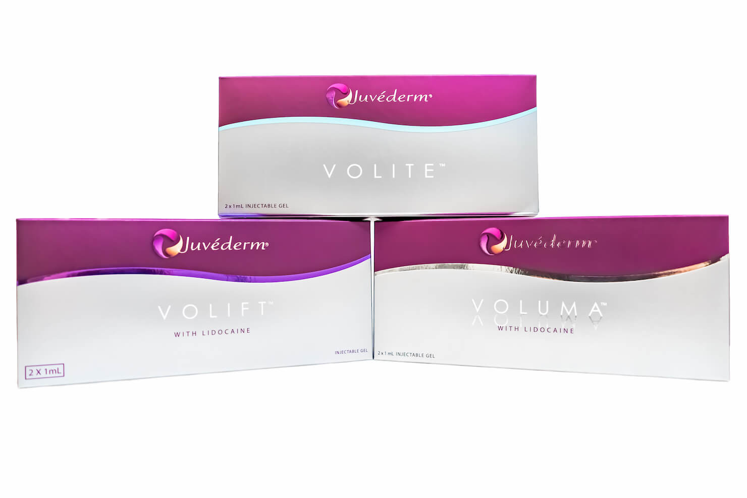 juvederm branded boxes with anti-aging injectable gels as dermal filler inside