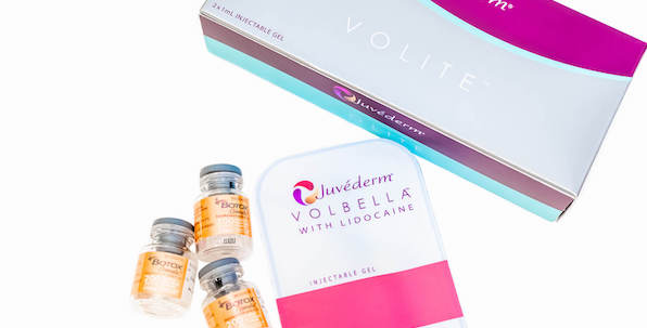 non-surgical facelift products with botox and juvederm laying flat