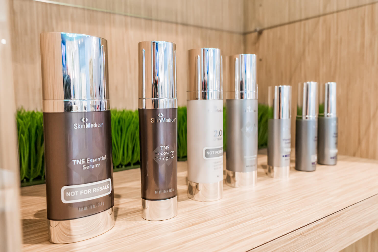 SkinMedica top sellers high-end skincare products at our Surrey clinic on display