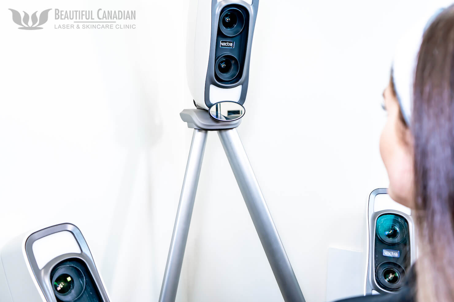 Vectra 3D camera in front of a patient face for taking digital 3d model photo for skin treatments